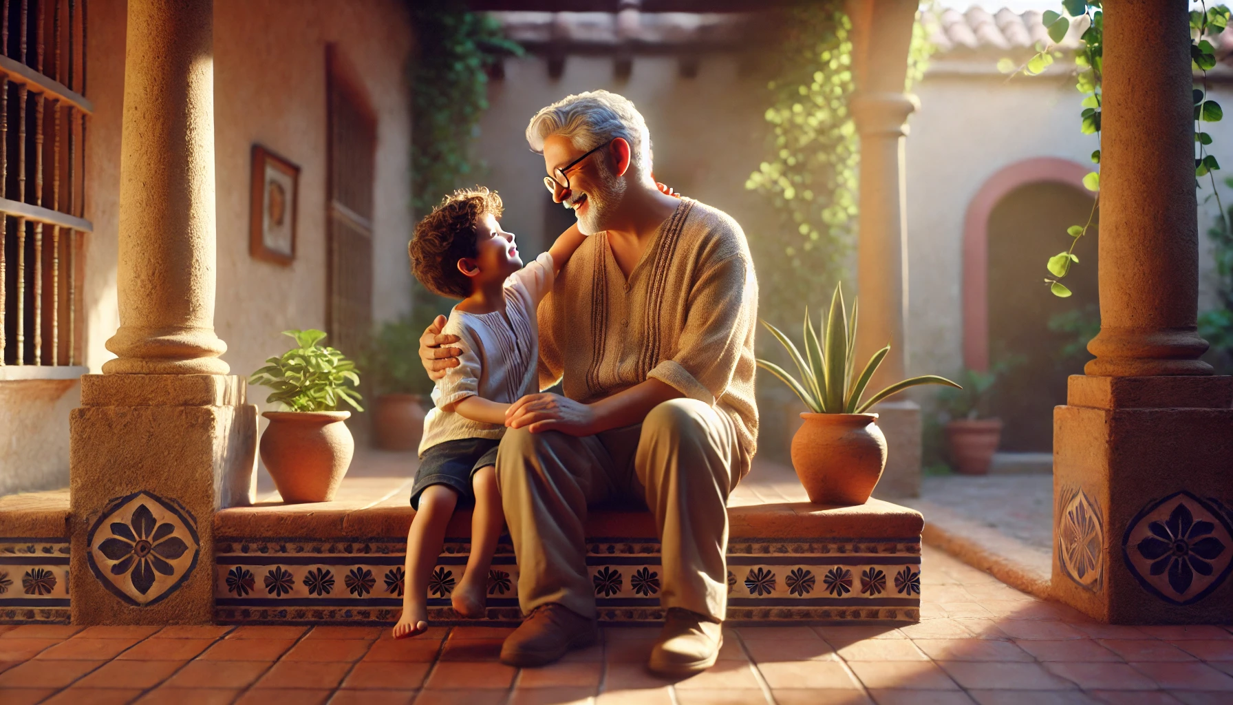 Grandfather and grandchild holding hands in the garden - I love you Lolo quotes in action.