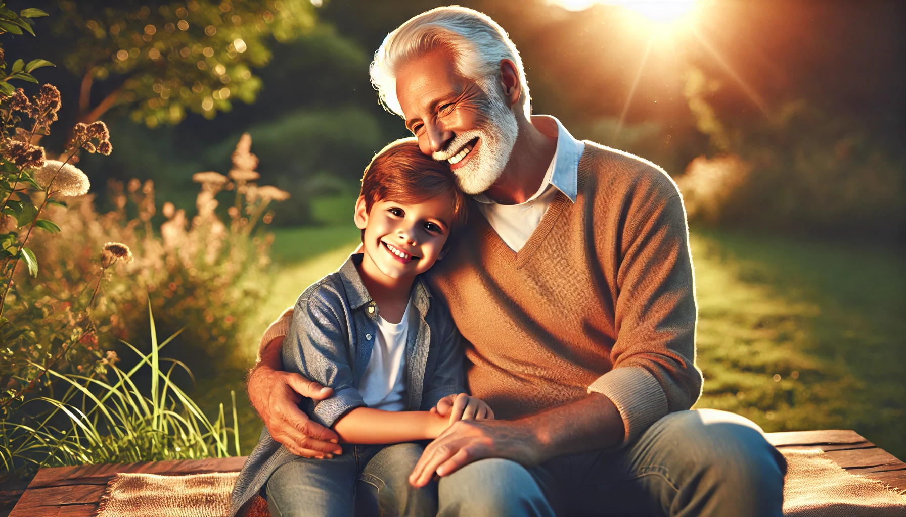 Grandfather hugging grandchild with a smile – I love you Papaw quote moment