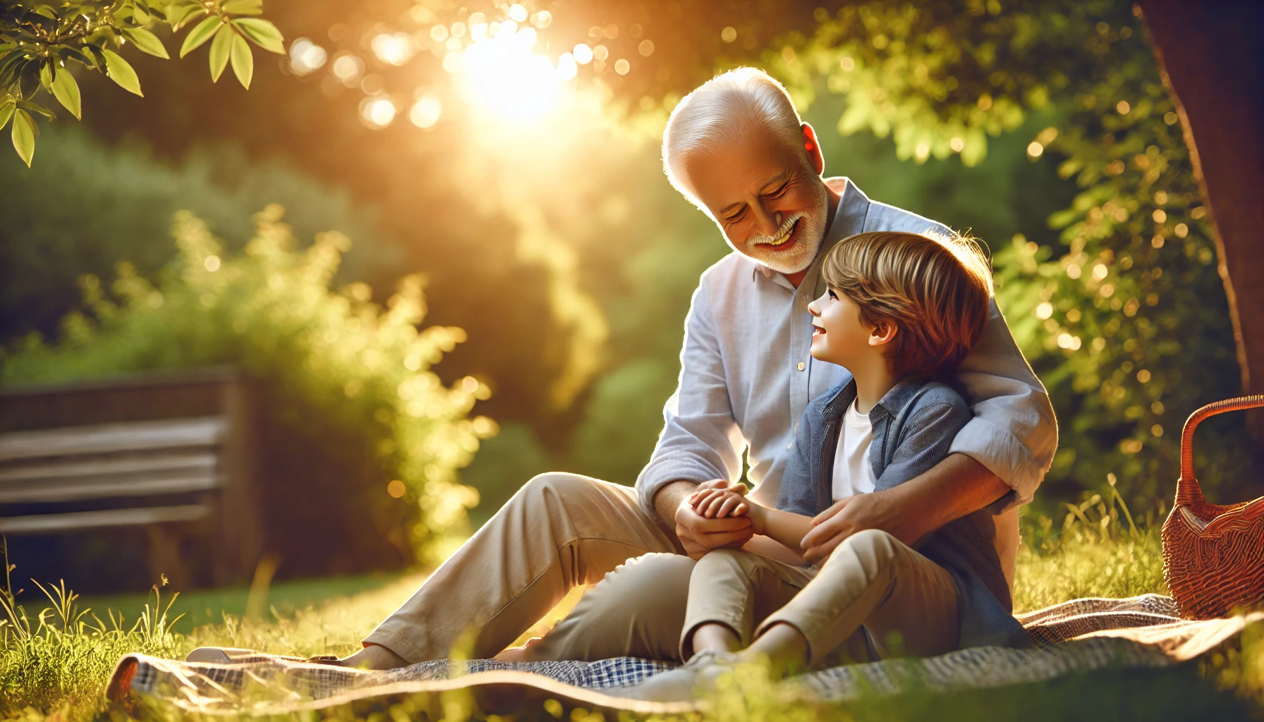 Grandfather and grandchild on walk – tender I love you Pépère moment