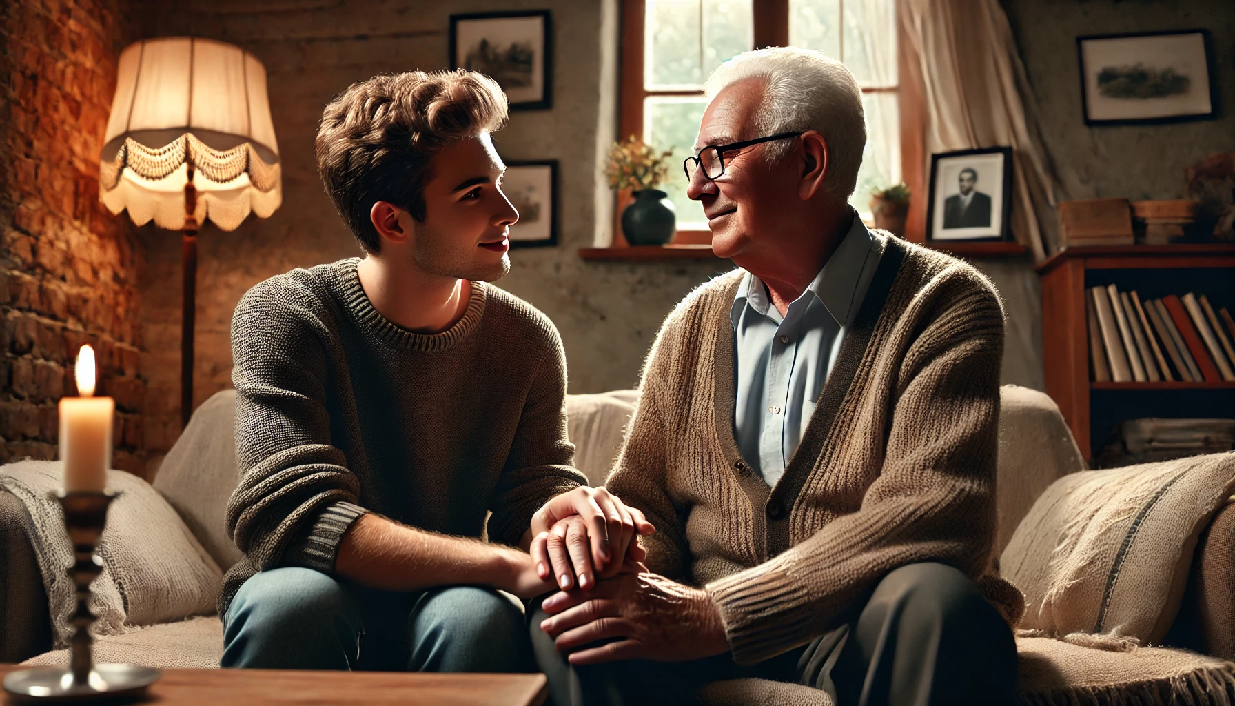 Grandpa, parent, and child in warm hug – three-generation I love you Grandpa quote