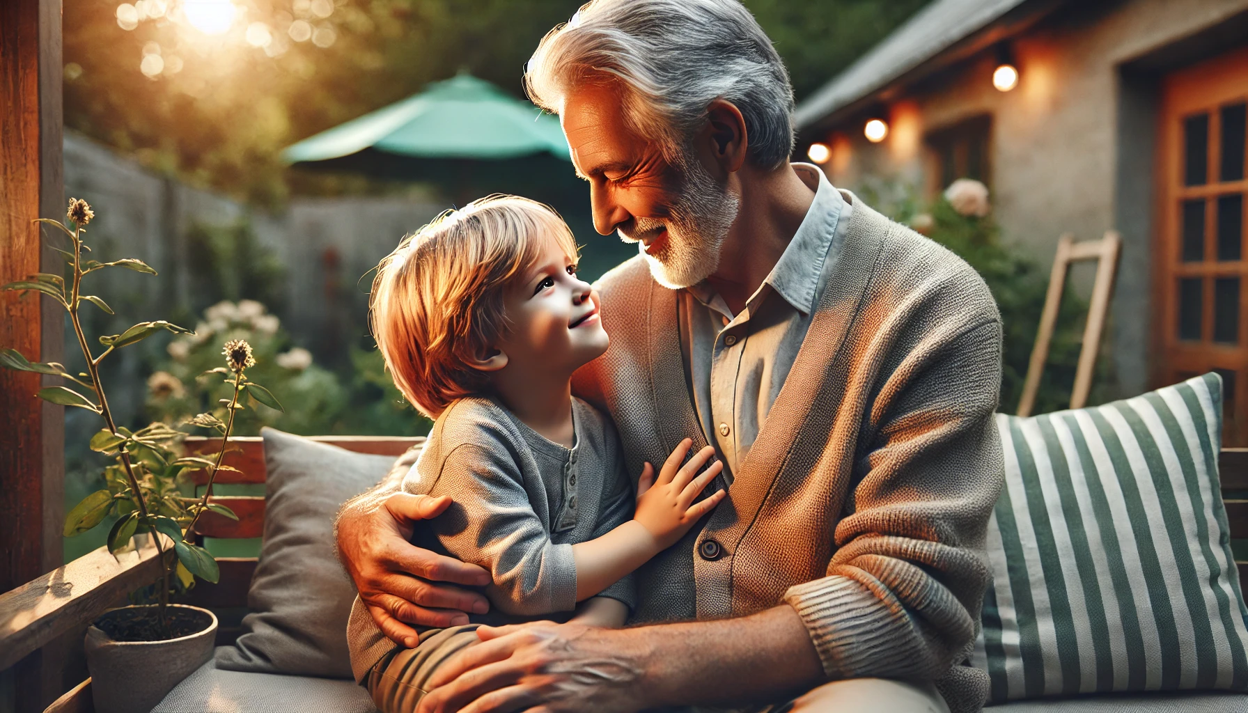 A young child hugging his Granddad with the quote: "I love you, Granddad."
