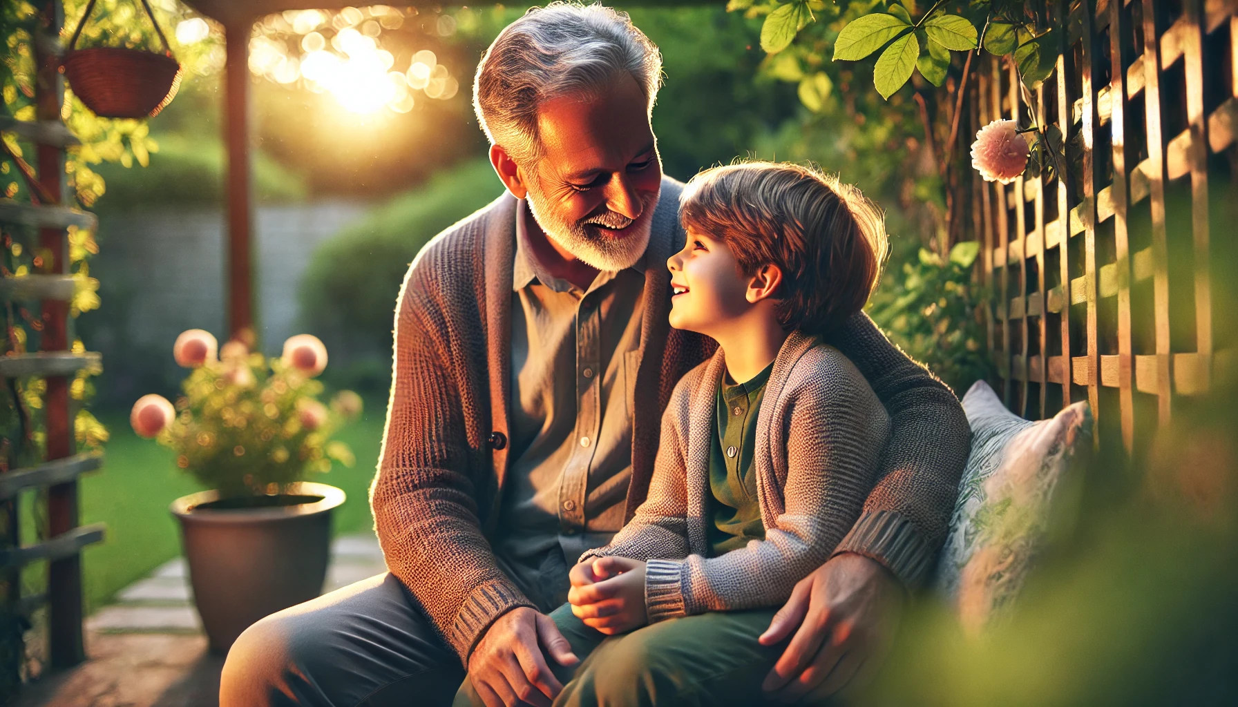 A smiling Granddaddy holding his grandchild, captioned: “I love you, Granddaddy.”