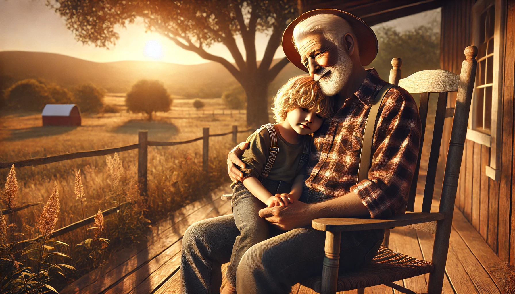 Grandfather and grandchild sharing a warm embrace.