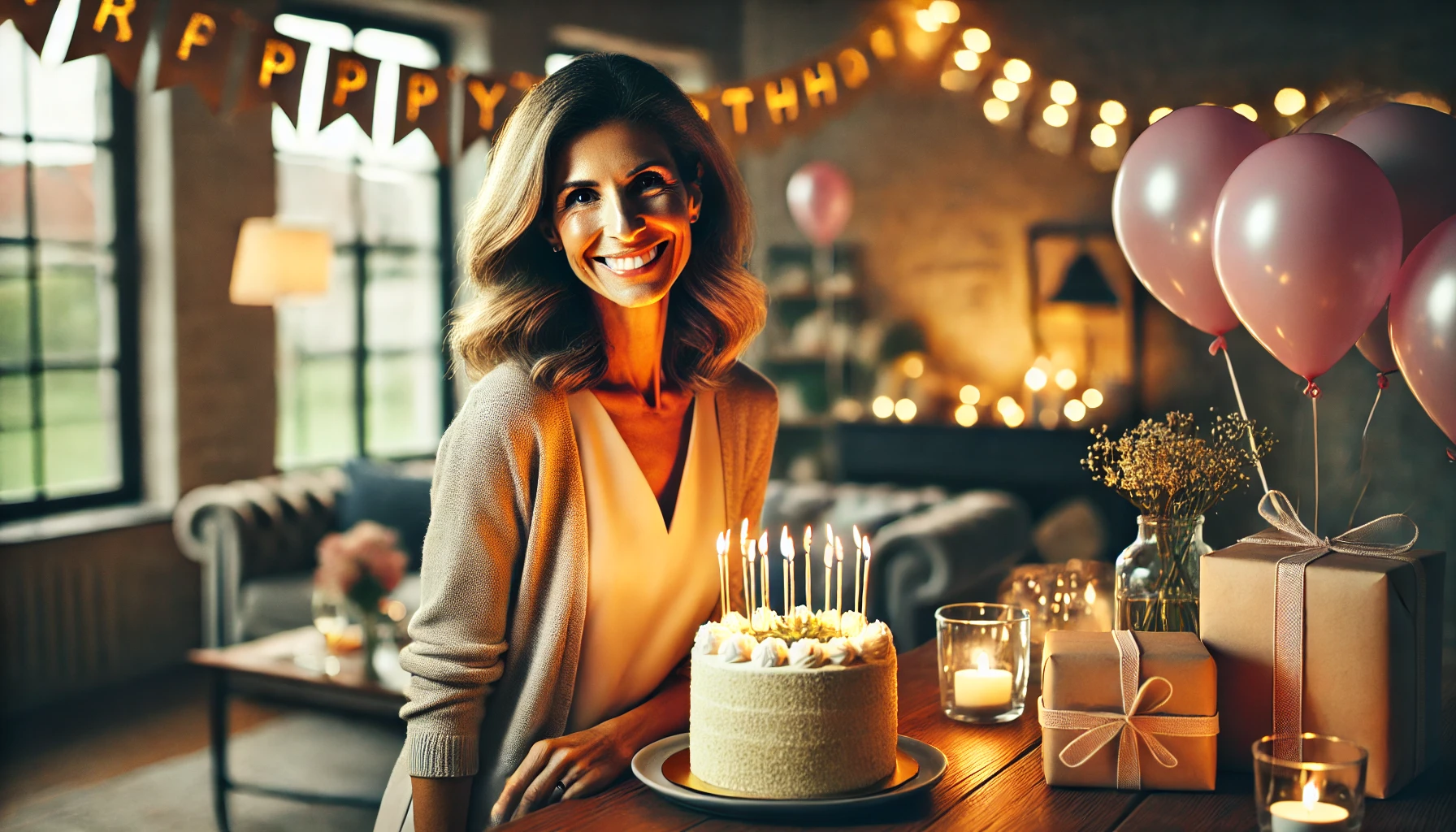 Stepmother smiling with stepchildren at backyard birthday gathering – happy birthday stepmother family