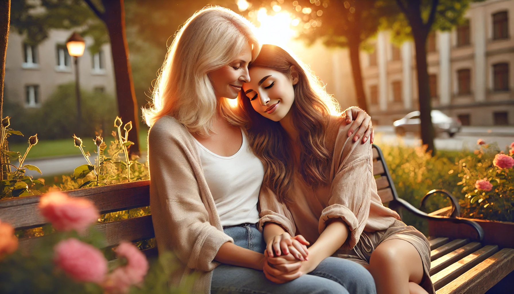 A mother hugging her child with a warm smile - I love you mom quotes in action.