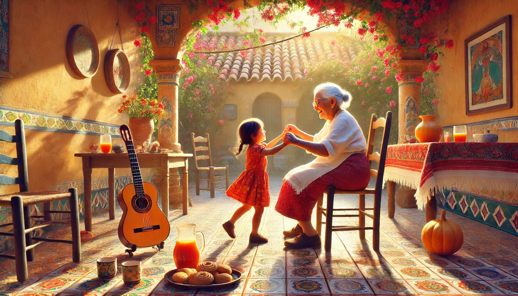 Nana baking cookies with her grandchild in a cozy kitchen