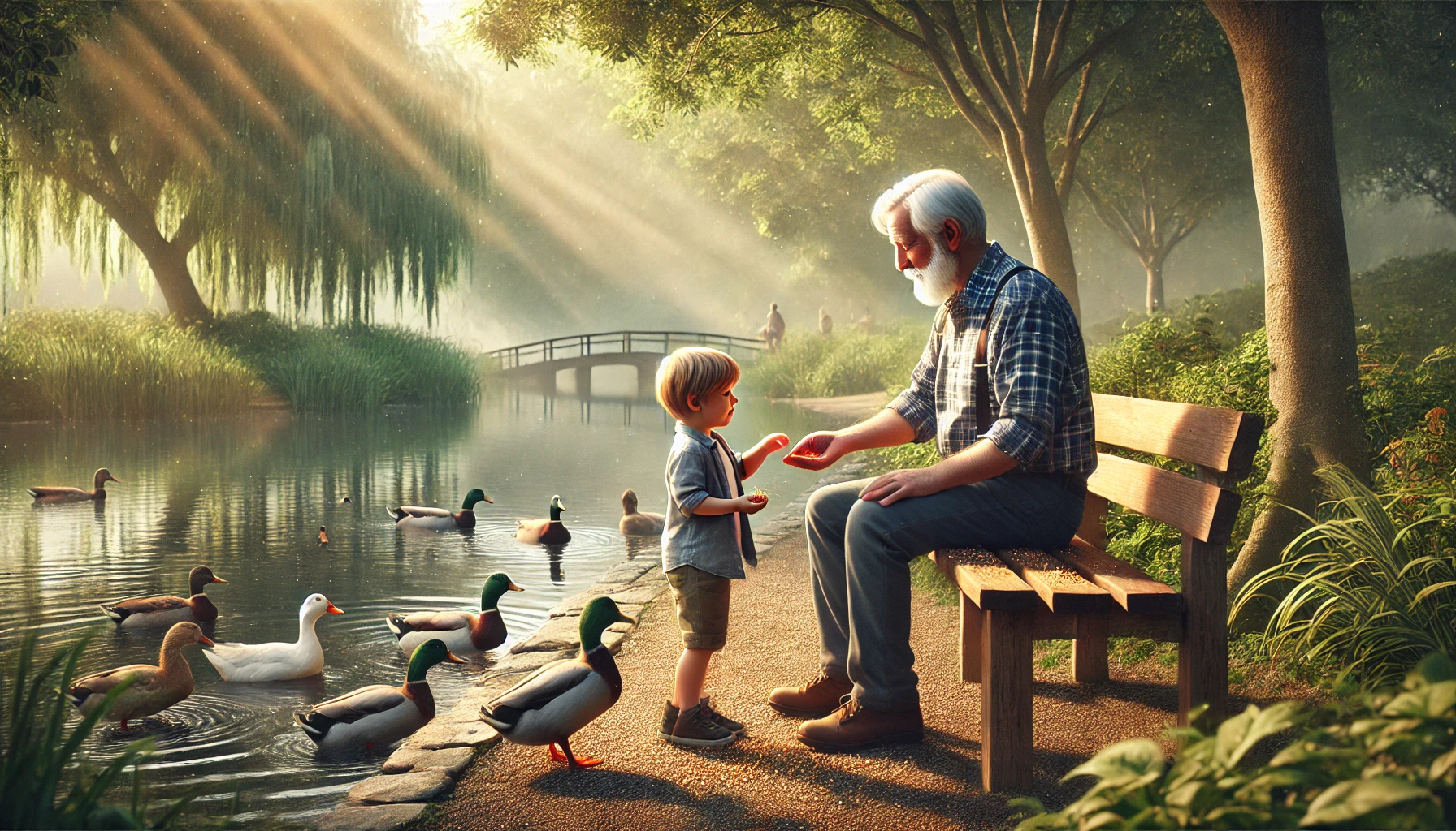 Baba teaching his grandson how to garden.