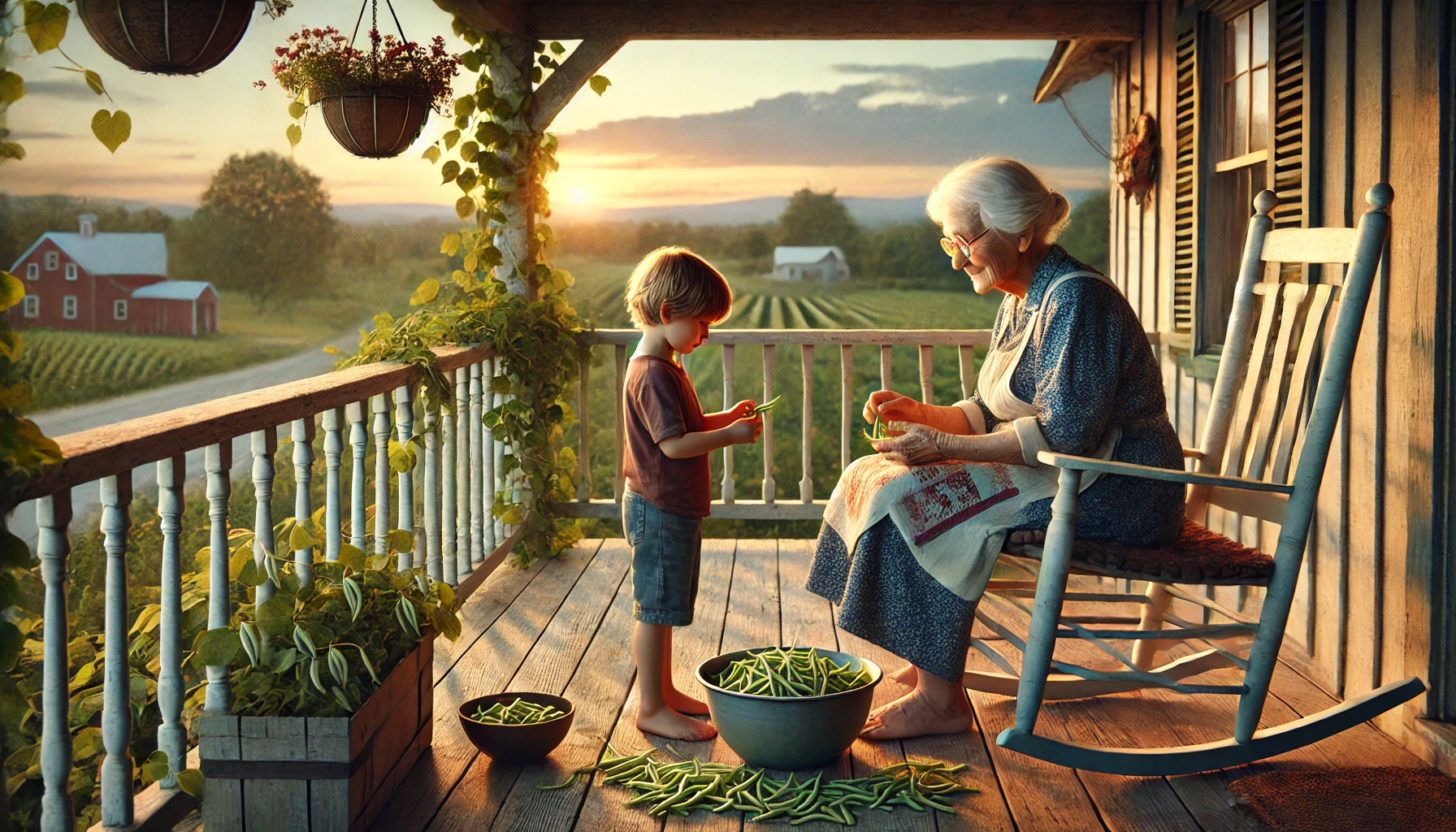 Nanny and grandchild sitting in the porch