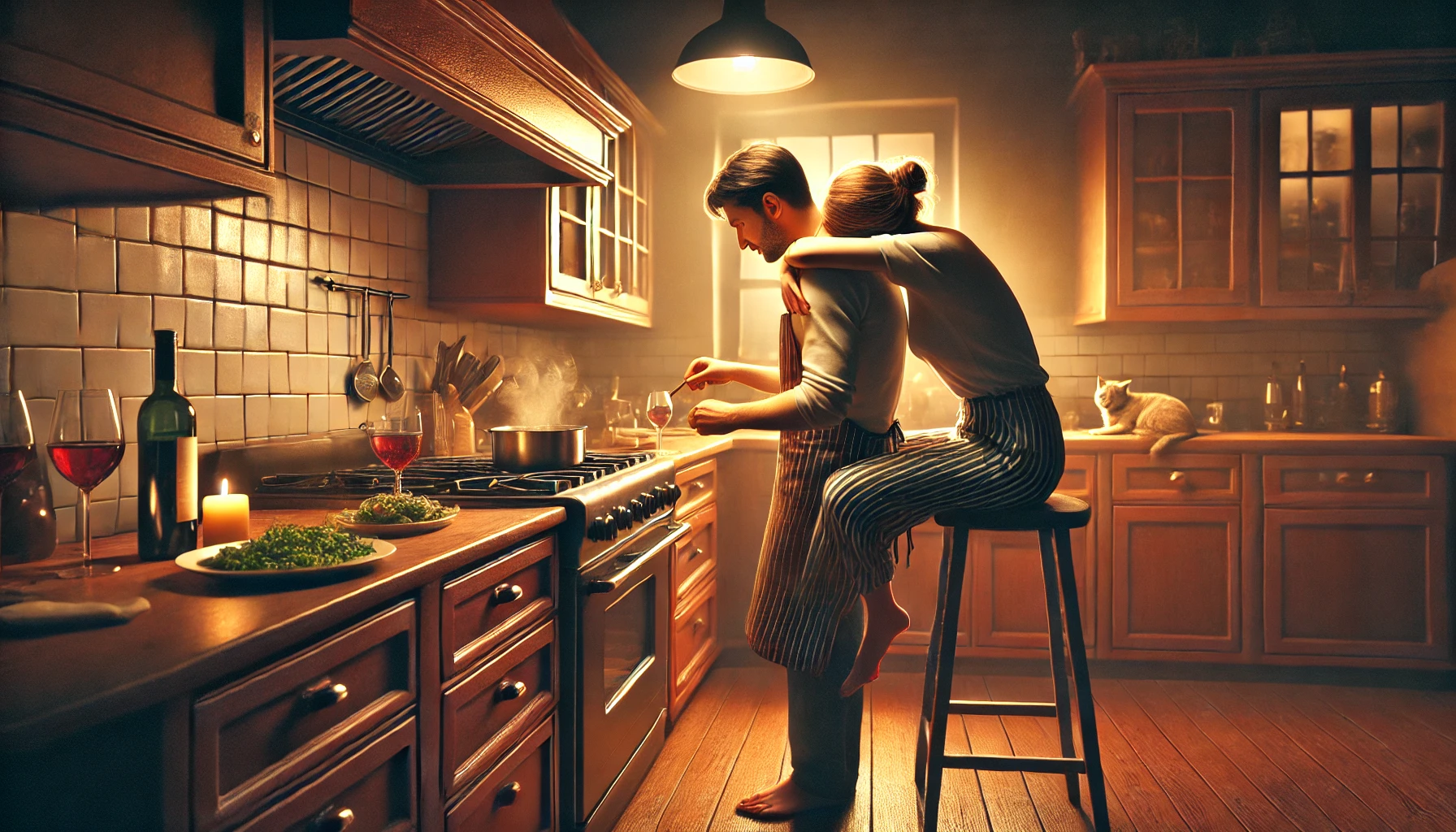Couple hugging in the kitchen