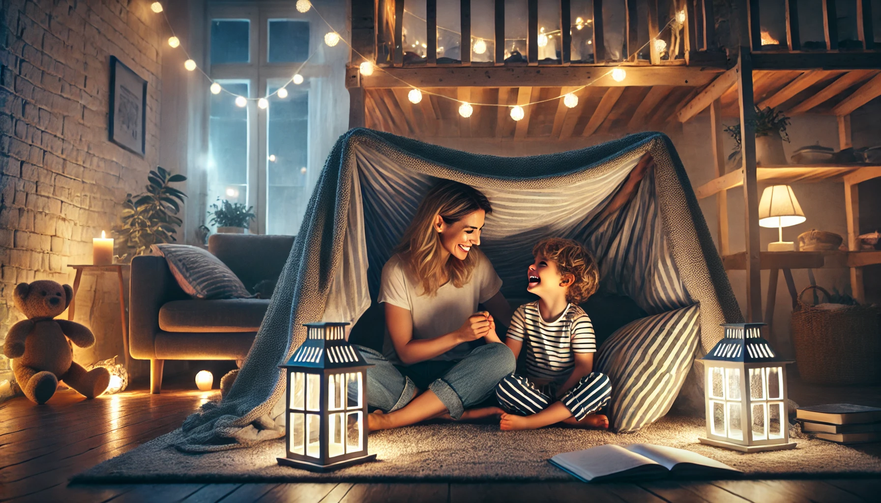 Mother working from home while her child draws next to her