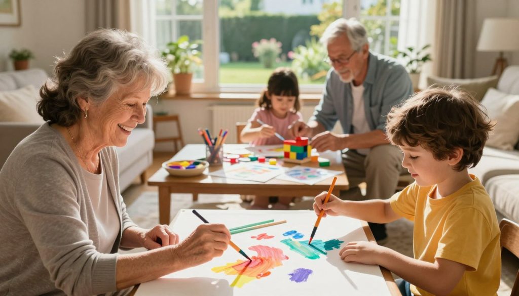 grandparents engaging in creative activities with grandkids